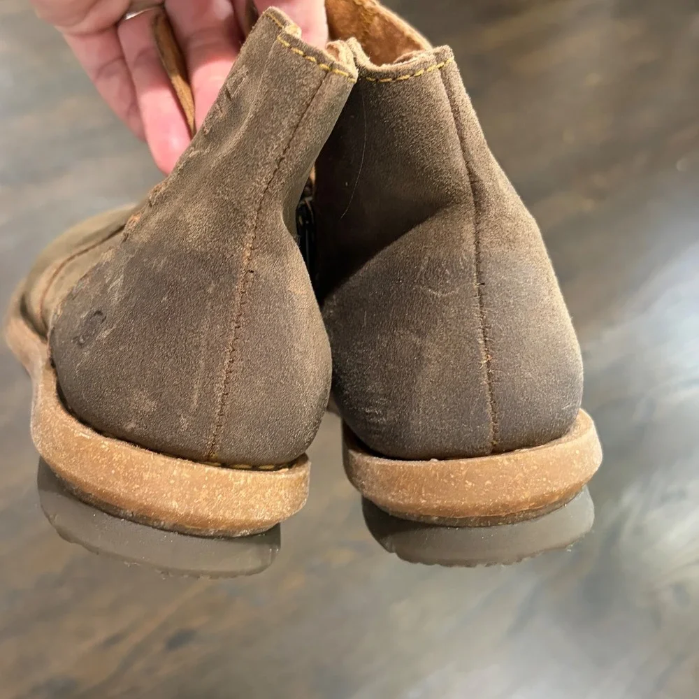 Born Taj Ankle Boots Women 10 Brown Suede Zip Whipstitch Booties Boho Distressed